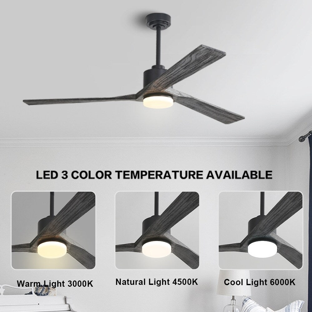 WINGBO 52" Solid Wood DC Motor Integrated LED Ceiling Fan with Light & Remote Control