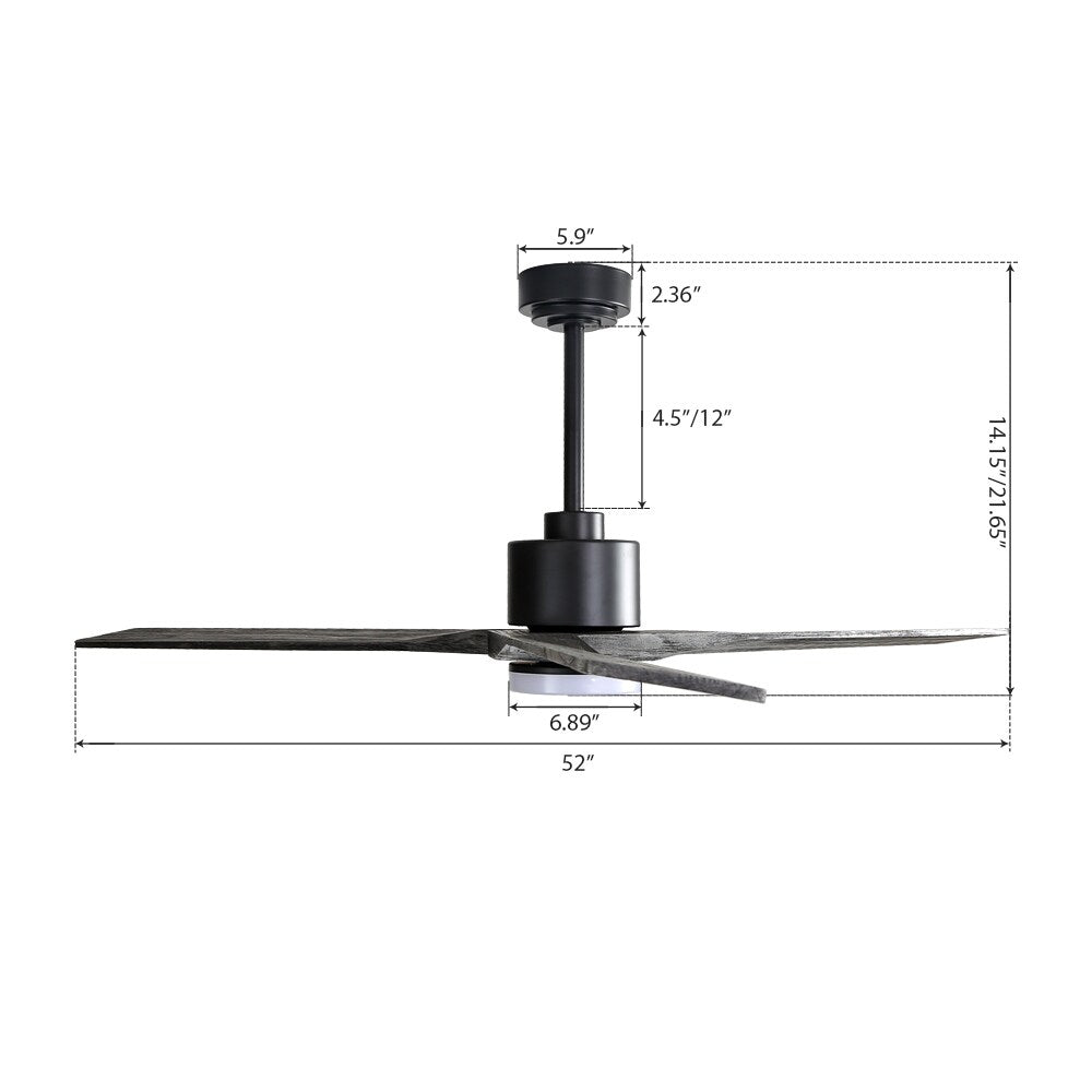 WINGBO 52" Solid Wood DC Motor Integrated LED Ceiling Fan with Light & Remote Control