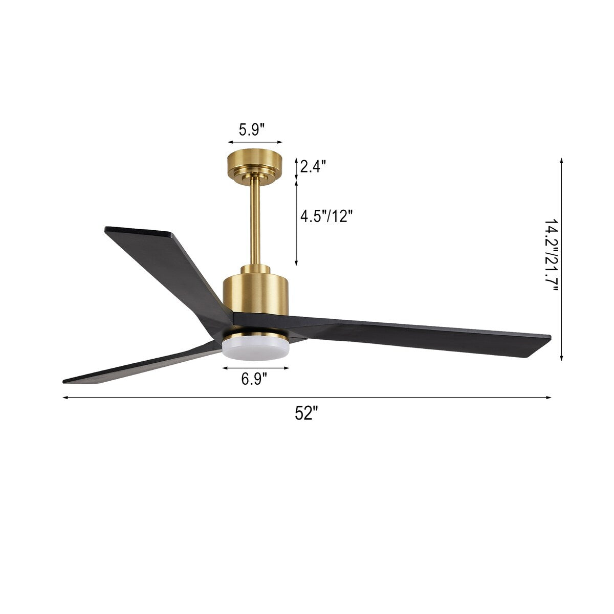 WINGBO 52" Solid Wood DC Motor Integrated LED Ceiling Fan with Light & Remote Control