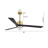 WINGBO 52" Solid Wood DC Motor Integrated LED Ceiling Fan with Light & Remote Control