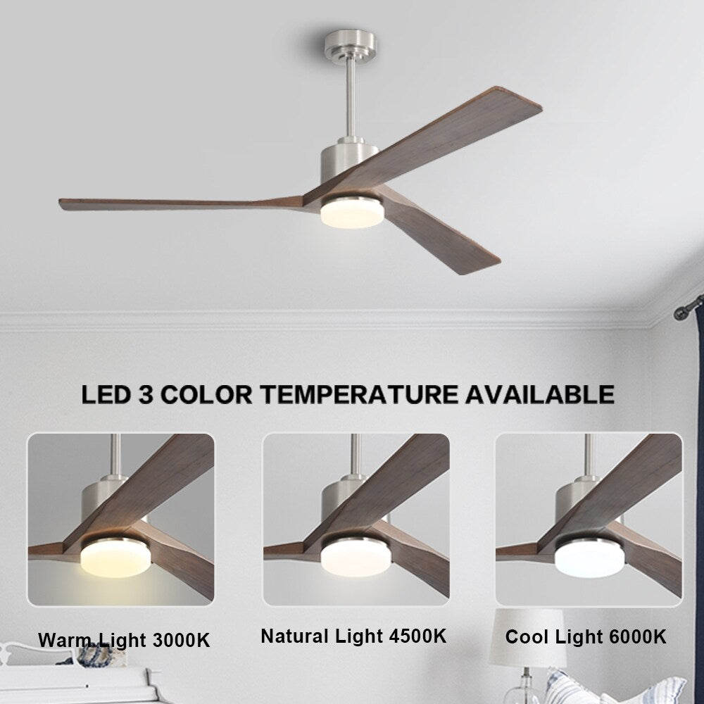 WINGBO 52" Solid Wood DC Motor Integrated LED Ceiling Fan with Light & Remote Control
