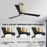 WINGBO 52" Solid Wood DC Motor Integrated LED Ceiling Fan with Light & Remote Control