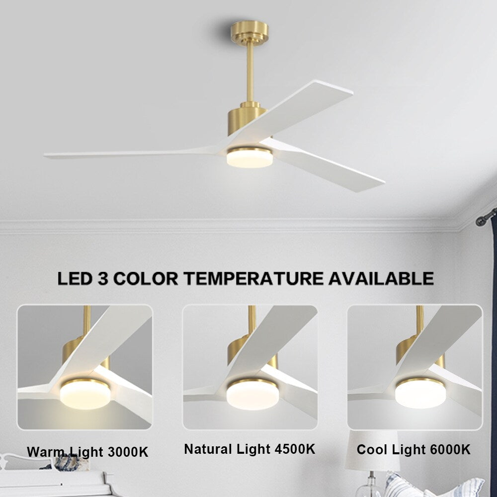 WINGBO 52" Solid Wood DC Motor Integrated LED Ceiling Fan with Light & Remote Control