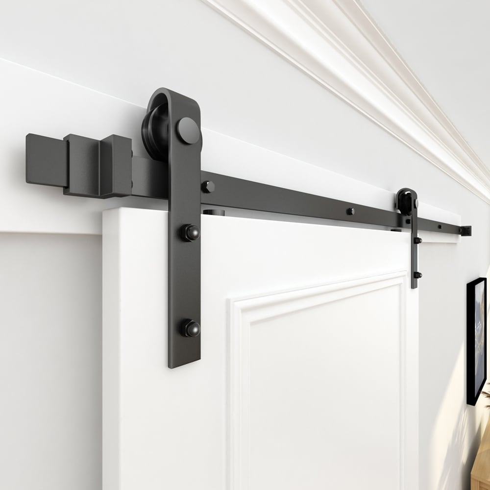 WINSOON 4-14 FT Sliding Barn Door Hardware Track Kit for Single Door J Style Rollers