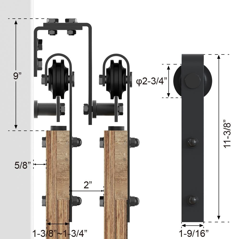 WINSOON 5-16FT Bypass Sliding Barn Door Hardware Kit for Double Doors J Shape Hangers
