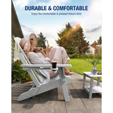WINSOON All Weather HDPE Outdoor Folding Adirondack Chair With Cup Holder,Set of 2