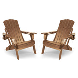 WINSOON All Weather HDPE Outdoor Folding Adirondack Chair With Cup Holder,Set of 2