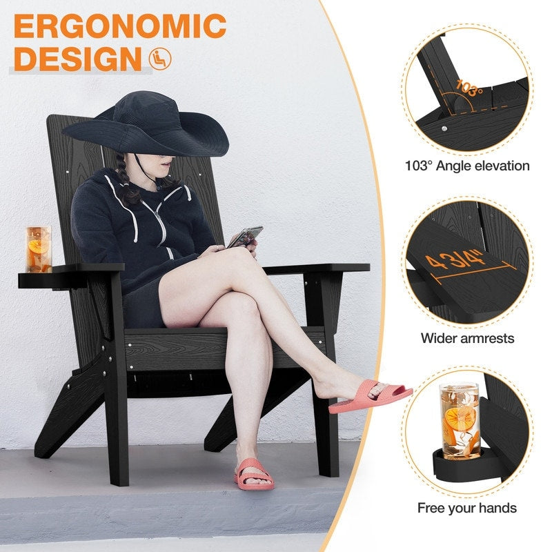 WINSOON All Weather HIPS Outdoor Adirondack Chairs with Cup-Holder Patio Chairs Set of 6