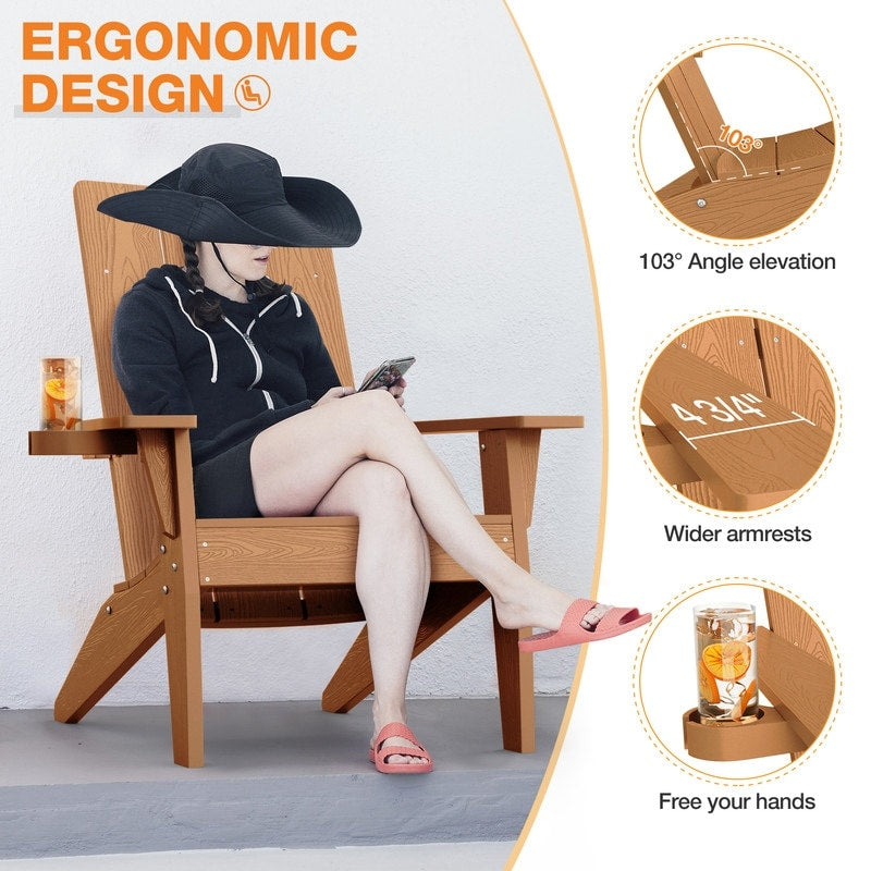 WINSOON All Weather HIPS Outdoor Adirondack Chairs with Cup-Holder Patio Chairs Set of 6