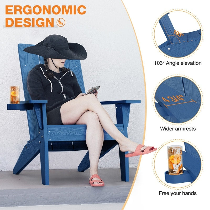 WINSOON All Weather HIPS Outdoor Adirondack Chairs with Cup-Holder Set of 8
