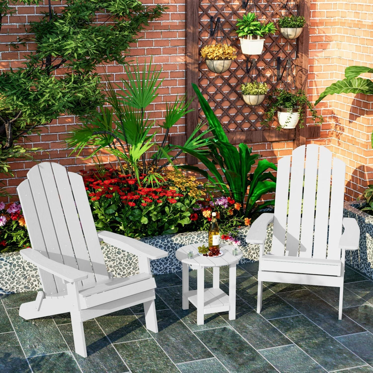 WINSOON 3-Piece All Weather HIPS Outdoor Folding Adirondack Chairs and Table Set