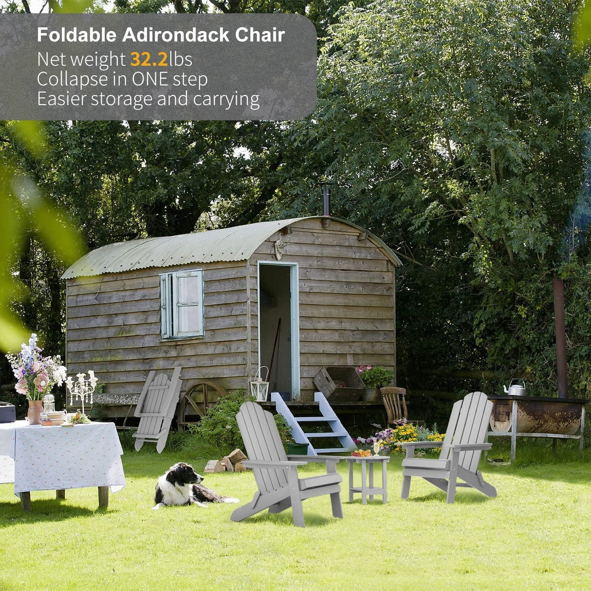 WINSOON 3-Piece All Weather HIPS Outdoor Folding Adirondack Chairs and Table Set