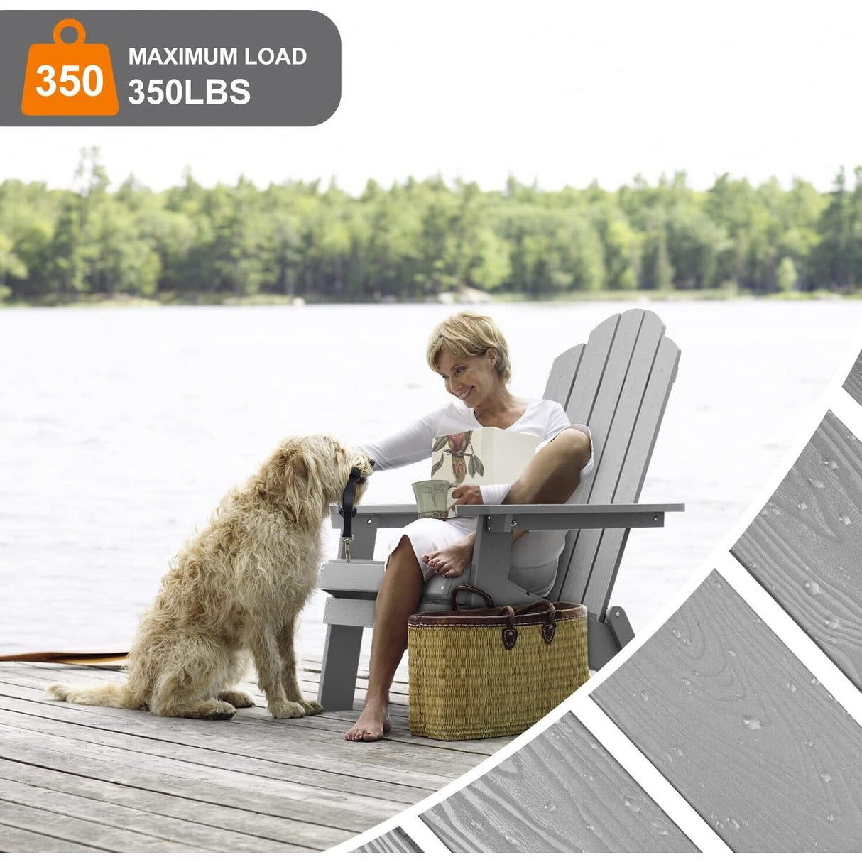 WINSOON 3-Piece All Weather HIPS Outdoor Folding Adirondack Chairs and Table Set