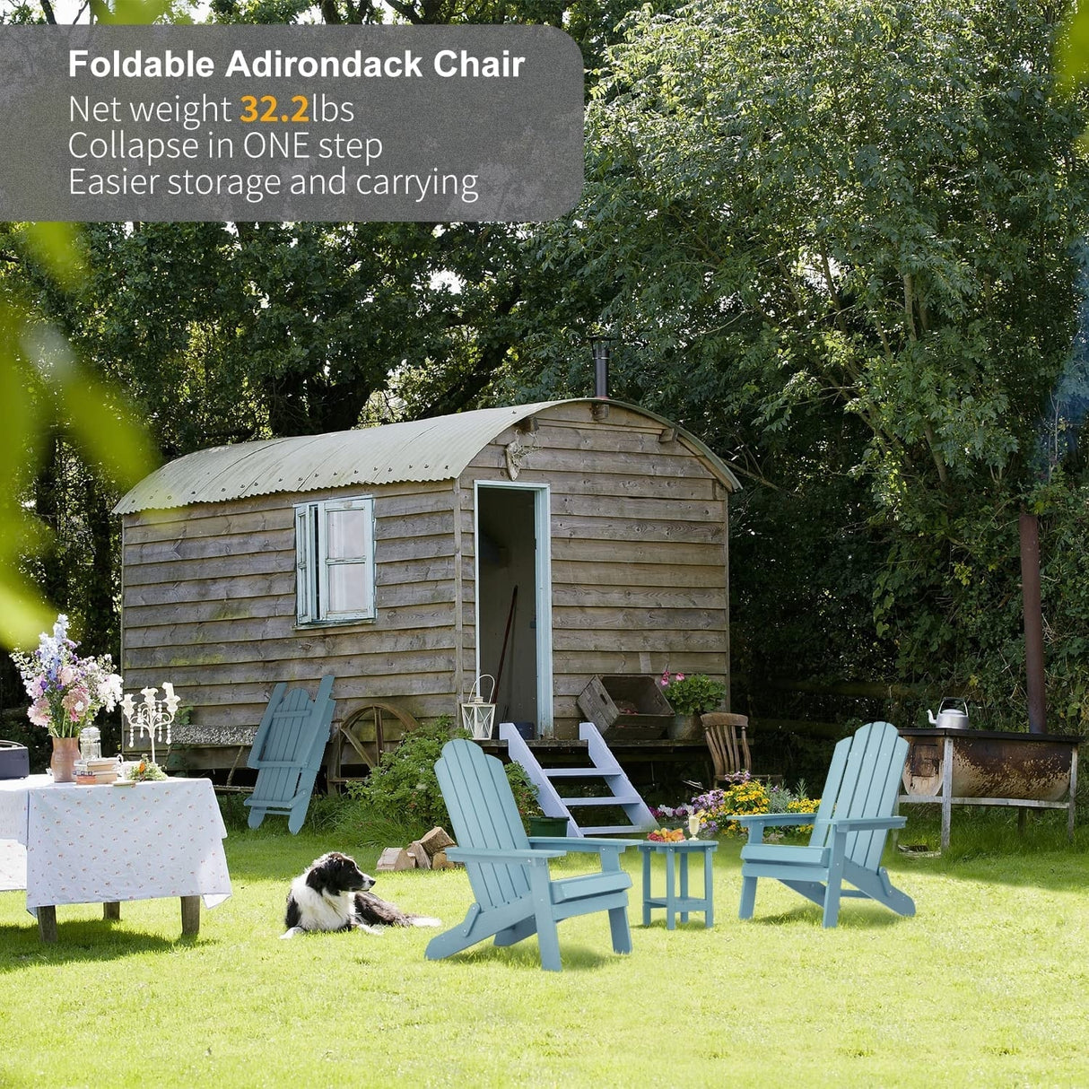 WINSOON 3-Piece All Weather HIPS Outdoor Folding Adirondack Chairs and Table Set
