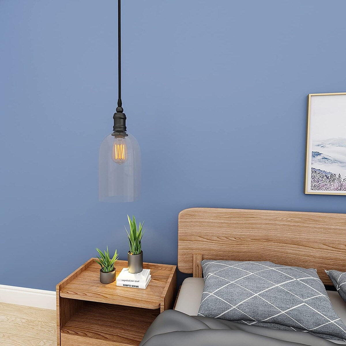 WINSOON Pendant Light Plug in for Kitchen Dining Room Bars with 15FT Cord Clear Glass Shade