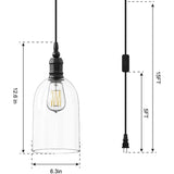 WINSOON Pendant Light Plug in for Kitchen Dining Room Bars with 15FT Cord Clear Glass Shade