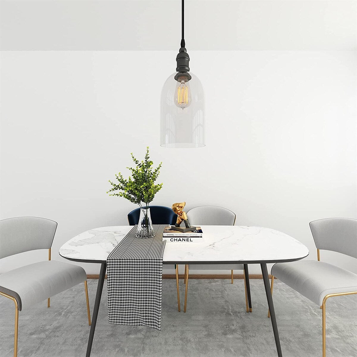 WINSOON Pendant Light Plug in for Kitchen Dining Room Bars with 15FT Cord Clear Glass Shade