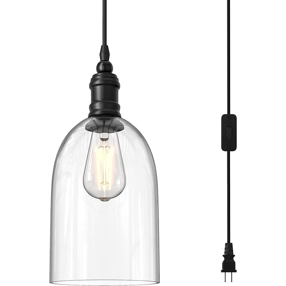 WINSOON Pendant Light Plug in for Kitchen Dining Room Bars with 15FT Cord Clear Glass Shade