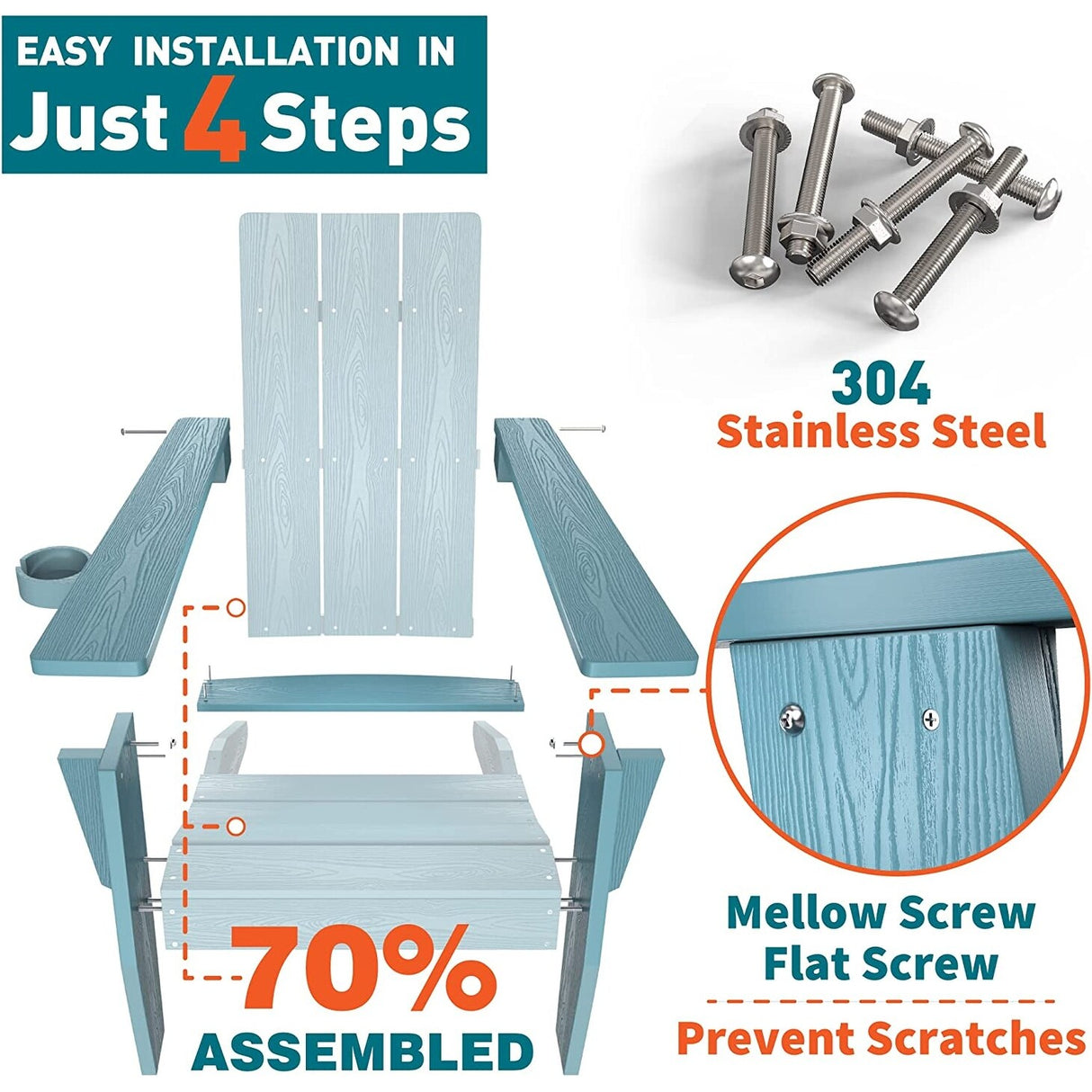 WINSOON All Weather HIPS Outdoor Adirondack Chairs with Cup-Holder Set of 8