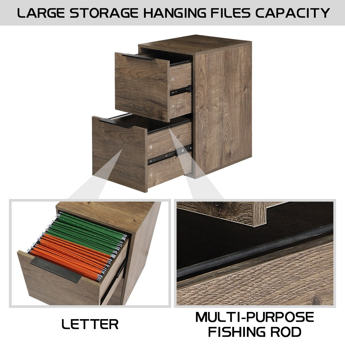 WOOD FILE CABINET 2 DRAWERS Grey