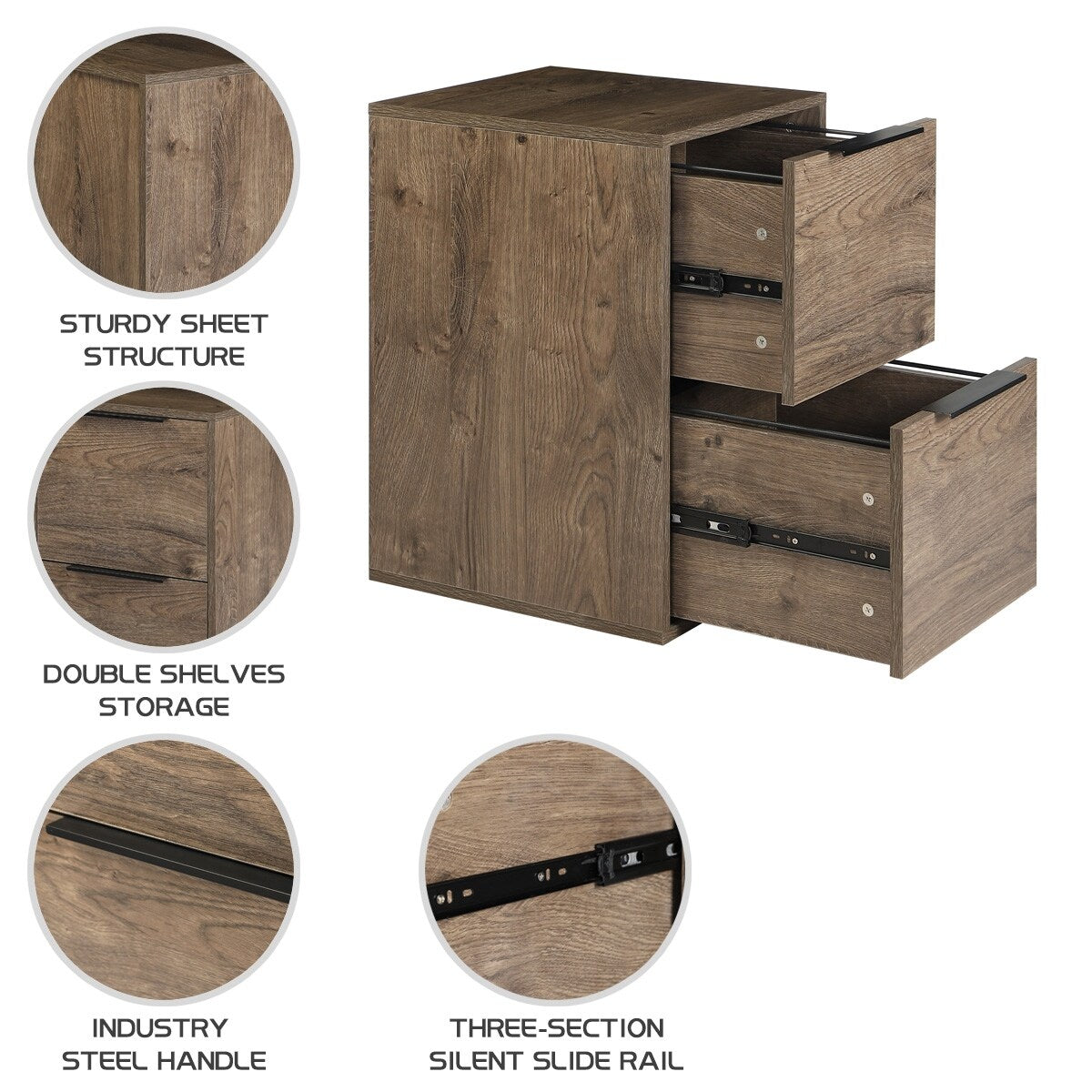 WOOD FILE CABINET 2 DRAWERS Grey