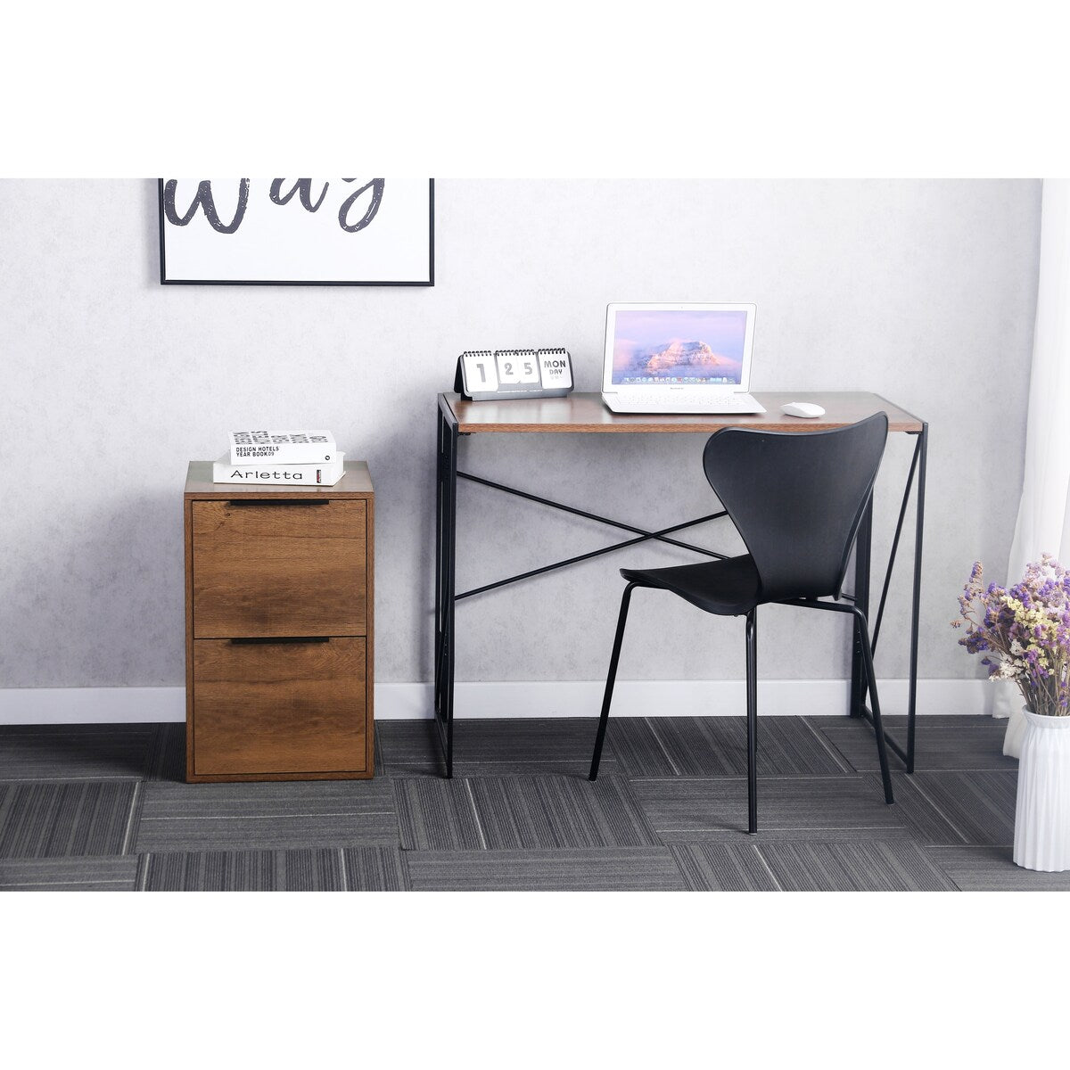 WOOD FILE CABINET 2 DRAWERS Grey