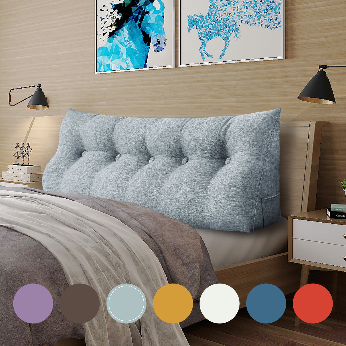 WOWMAX Bed Rest Wedge Reading Pillow Headboard Bolster Cushion Gray