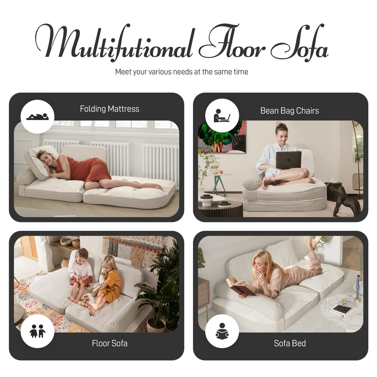 WOWMAX Convertible Love Seat Sofa Floor Bed Chair