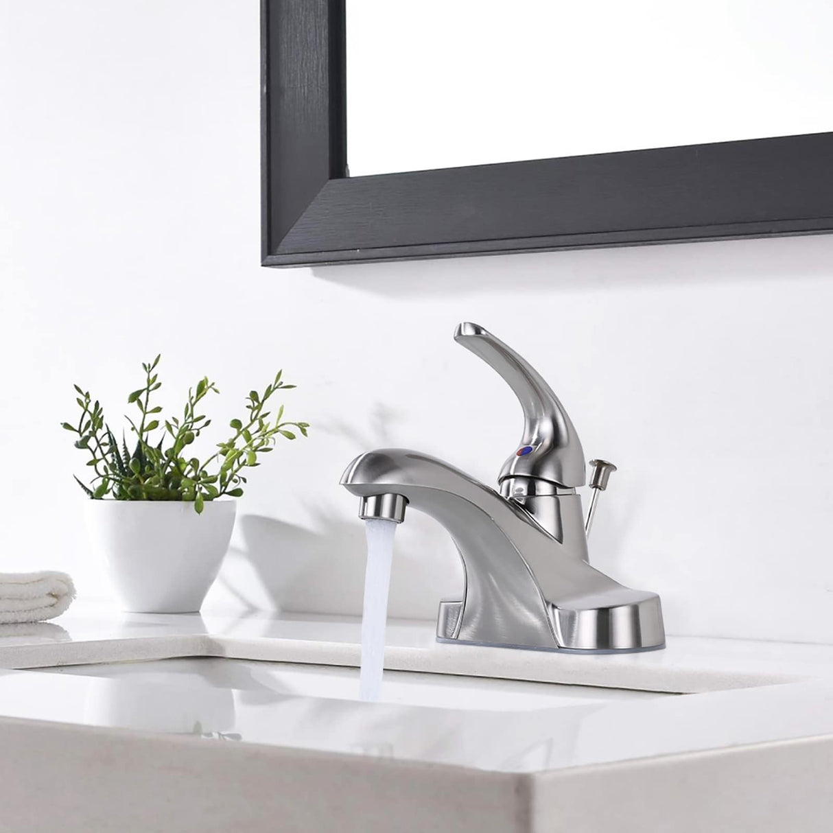 WOWOW 4 in. Centerset Single-Handle Low Arc Bathroom Faucet with Drain Kit Included