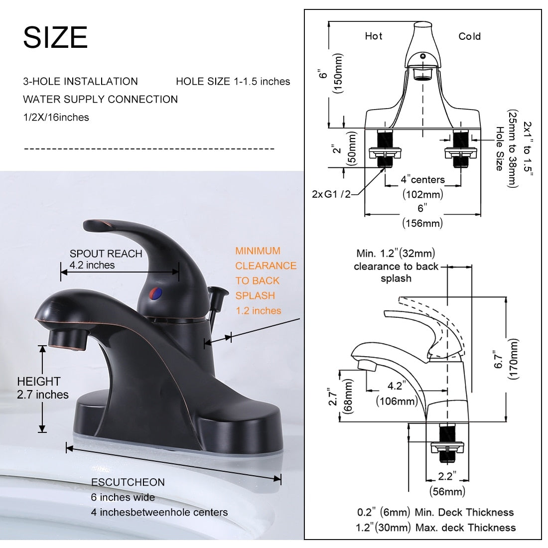 WOWOW 4 in. Centerset Single-Handle Low Arc Bathroom Faucet with Drain Kit Included