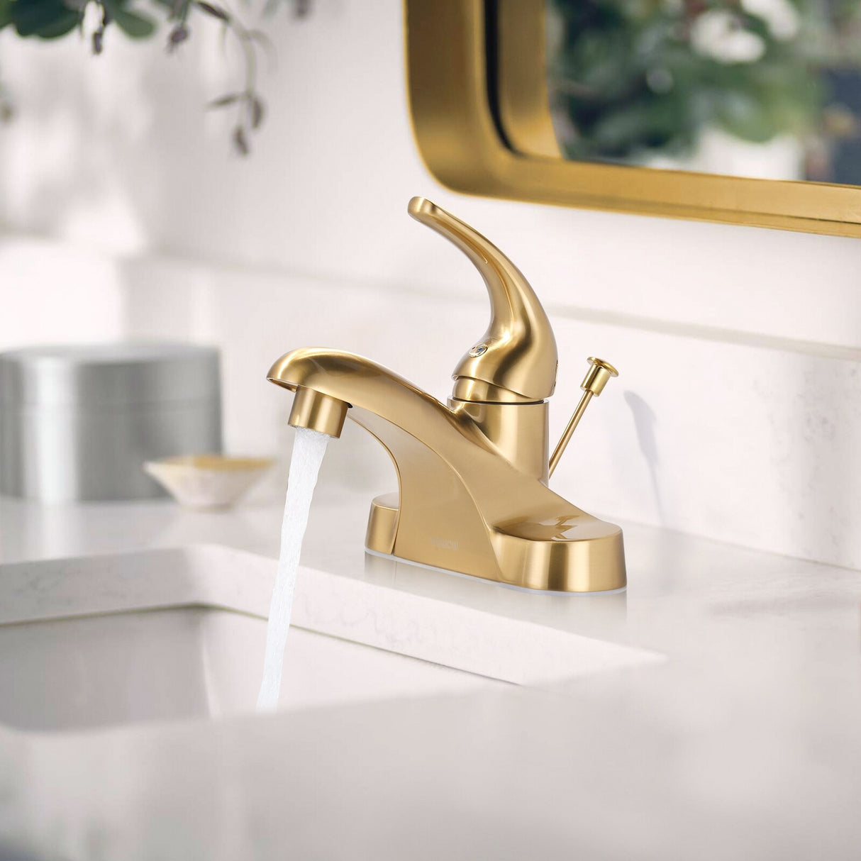 WOWOW 4 in. Centerset Single-Handle Low Arc Bathroom Faucet with Drain Kit Included