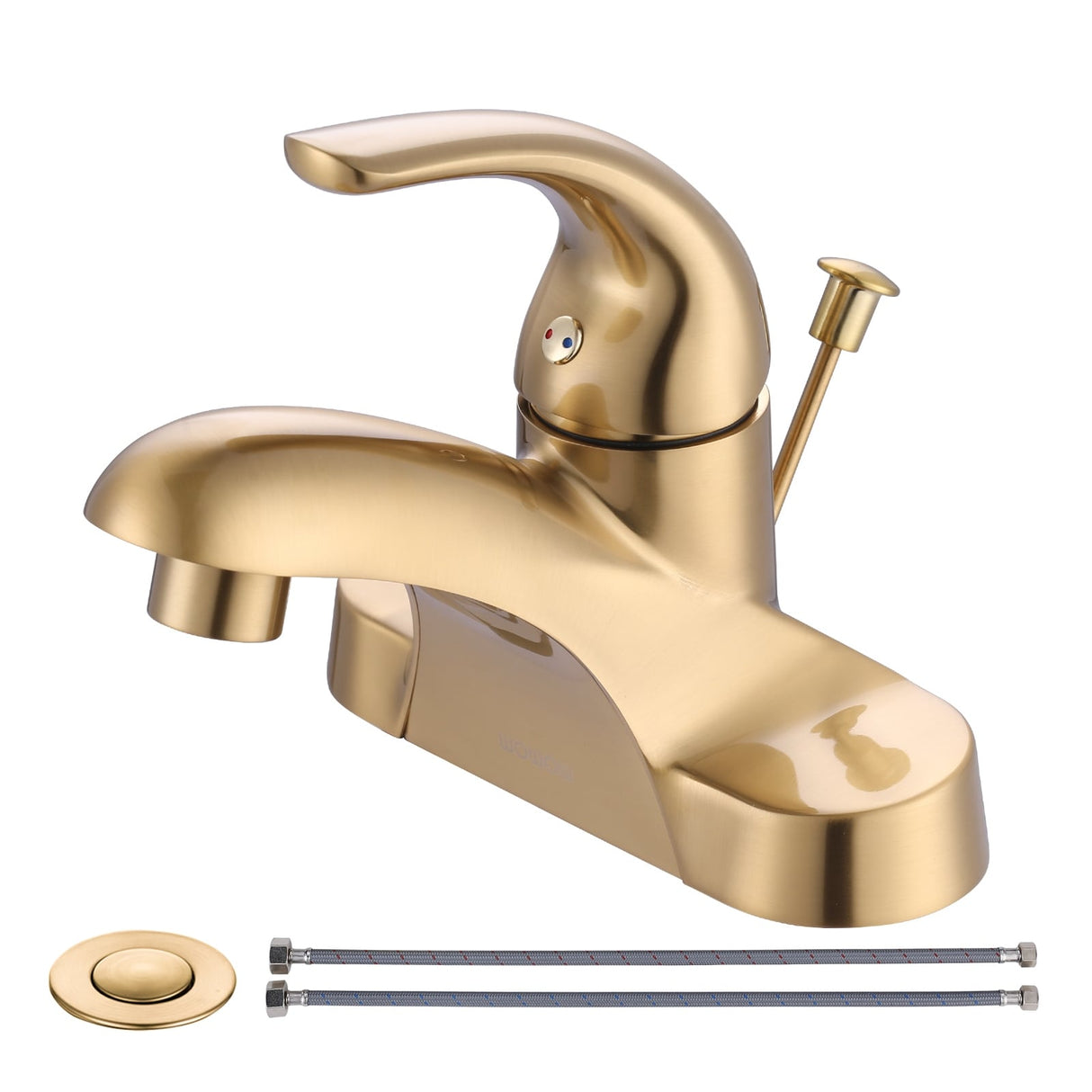 WOWOW 4 in. Centerset Single-Handle Low Arc Bathroom Faucet with Drain Kit Included