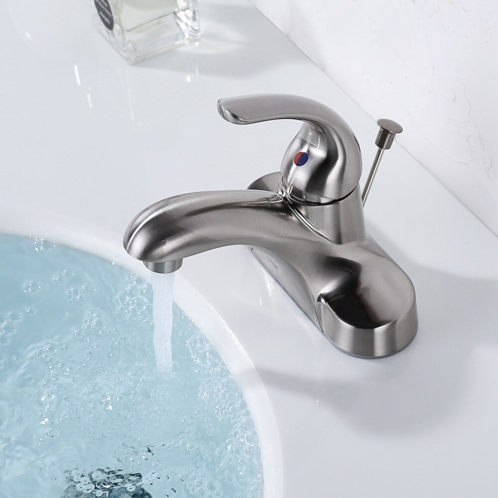 WOWOW 4 in. Centerset Single-Handle Low Arc Bathroom Faucet with Drain Kit Included