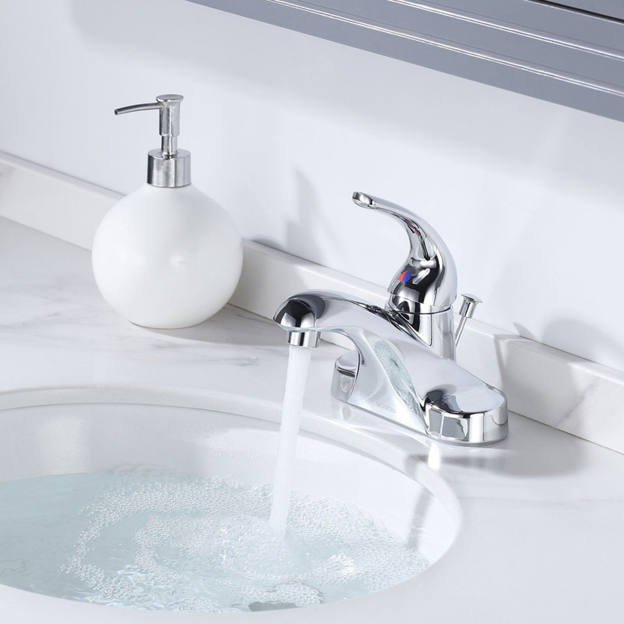 WOWOW 4 in. Centerset Single-Handle Low Arc Bathroom Faucet with Drain Kit Included