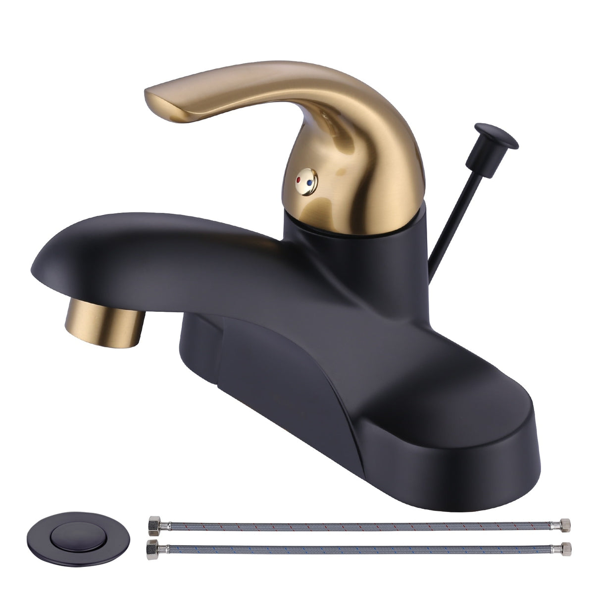 WOWOW 4 in. Centerset Single-Handle Low Arc Bathroom Faucet with Drain Kit Included