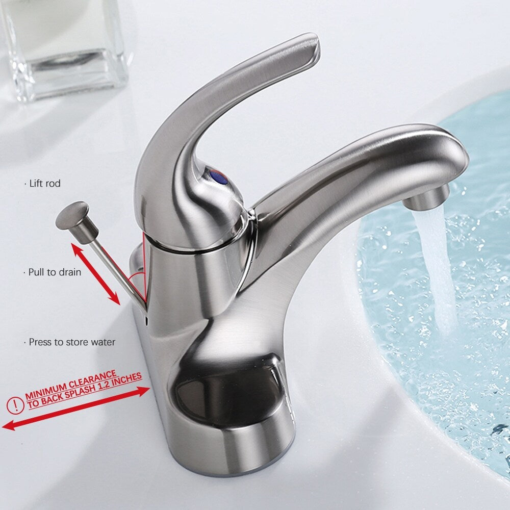 WOWOW 4 in. Centerset Single-Handle Low Arc Bathroom Faucet with Drain Kit Included