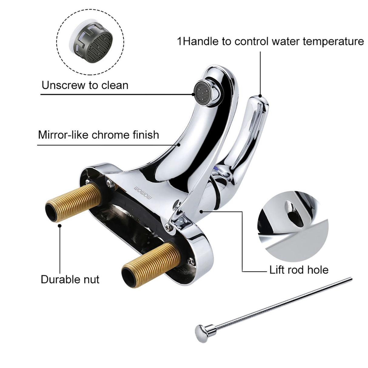 WOWOW 4 in. Centerset Single-Handle Low Arc Bathroom Faucet with Drain Kit Included