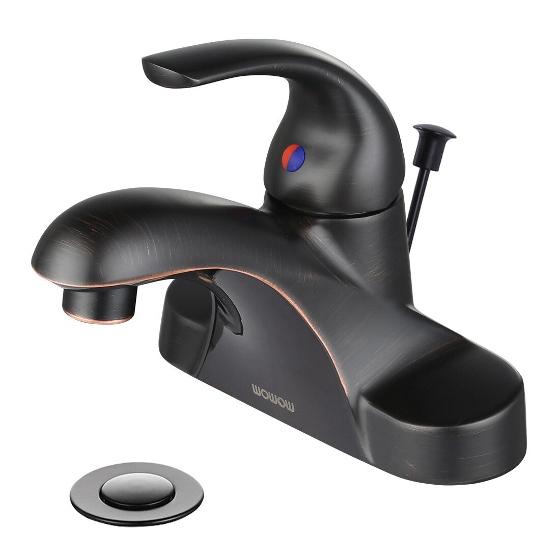 WOWOW 4 in. Centerset Single-Handle Low Arc Bathroom Faucet with Drain Kit Included