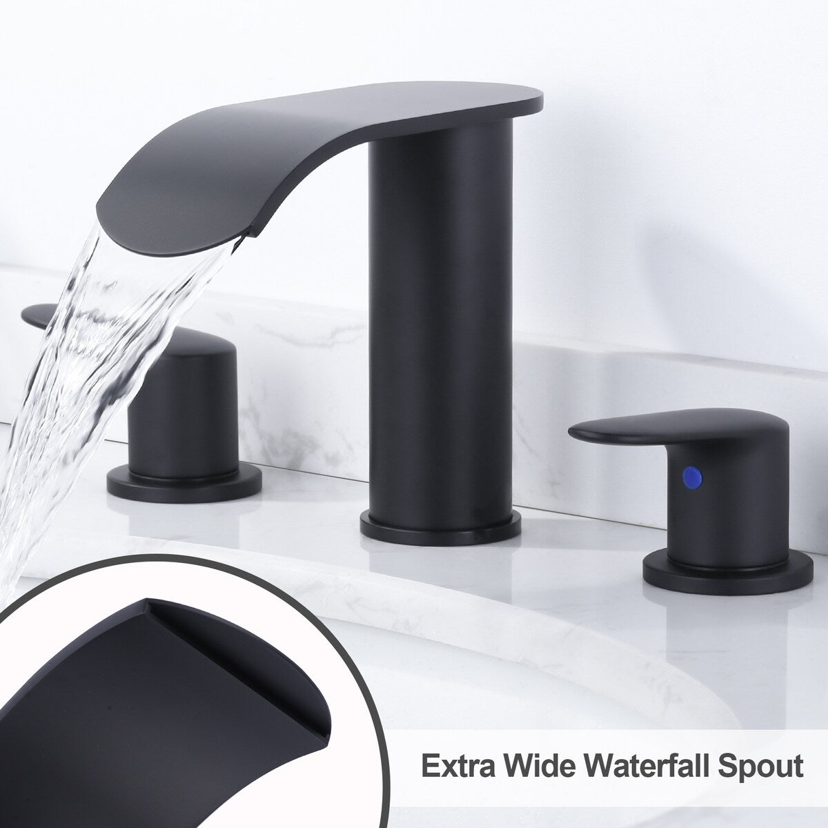 WOWOW 8 in.Double Handle Waterfall Bathroom Faucet with Pop-up Drain