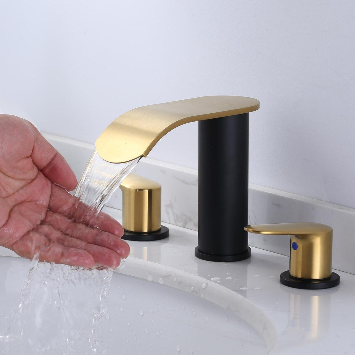 WOWOW 8 in.Double Handle Waterfall Bathroom Faucet with Pop-up Drain