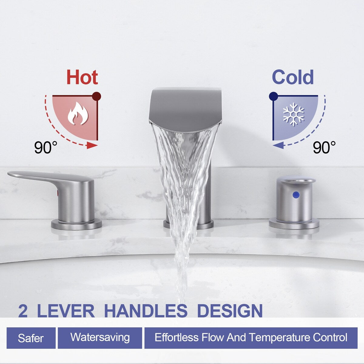 WOWOW 8 in.Double Handle Waterfall Bathroom Faucet with Pop-up Drain