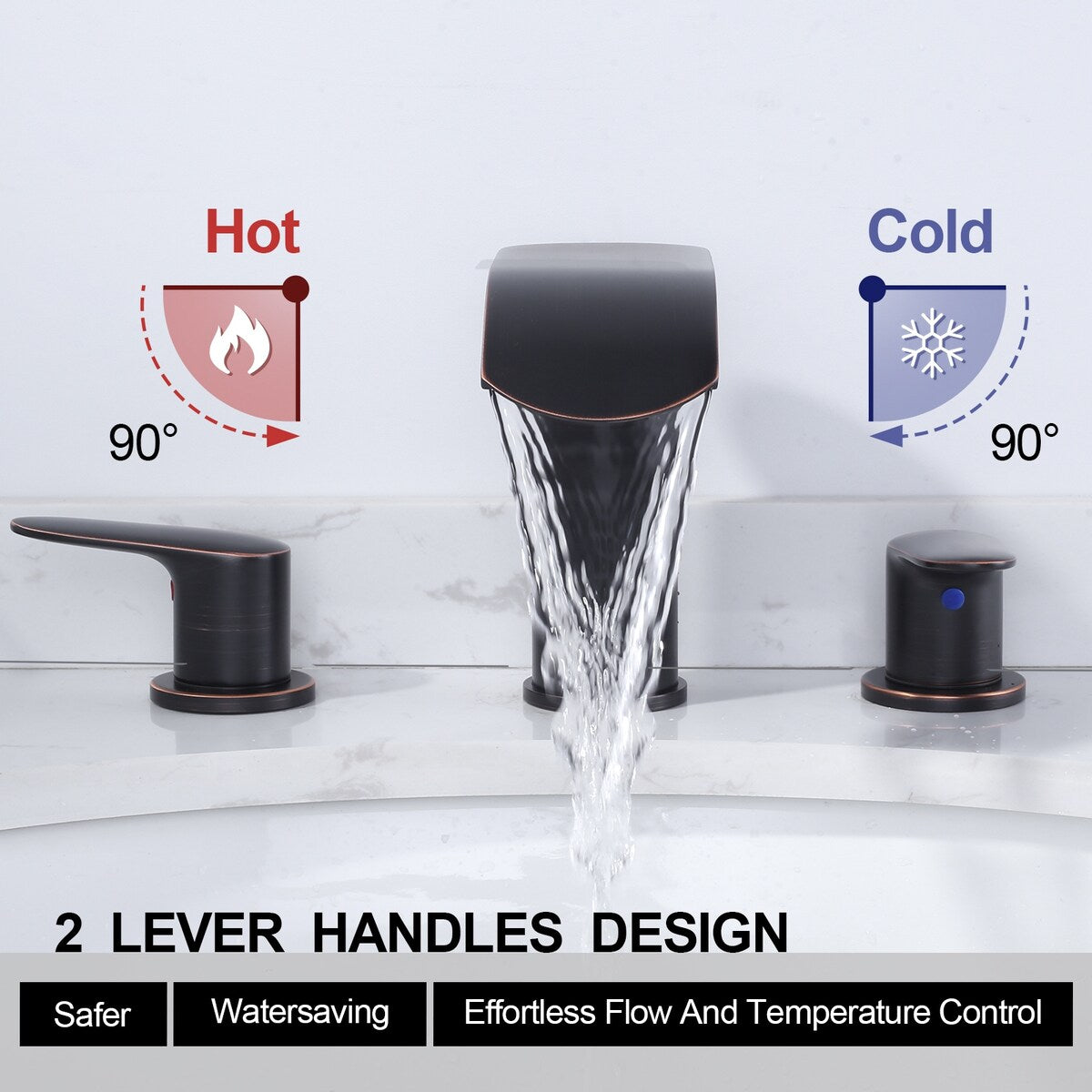 WOWOW 8 in.Double Handle Waterfall Bathroom Faucet with Pop-up Drain