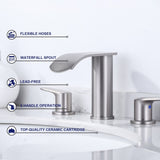 WOWOW 8 in.Double Handle Waterfall Bathroom Faucet with Pop-up Drain