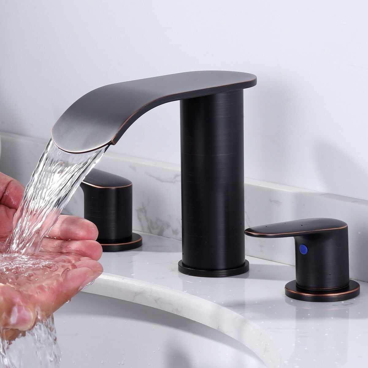 WOWOW 8 in.Double Handle Waterfall Bathroom Faucet with Pop-up Drain