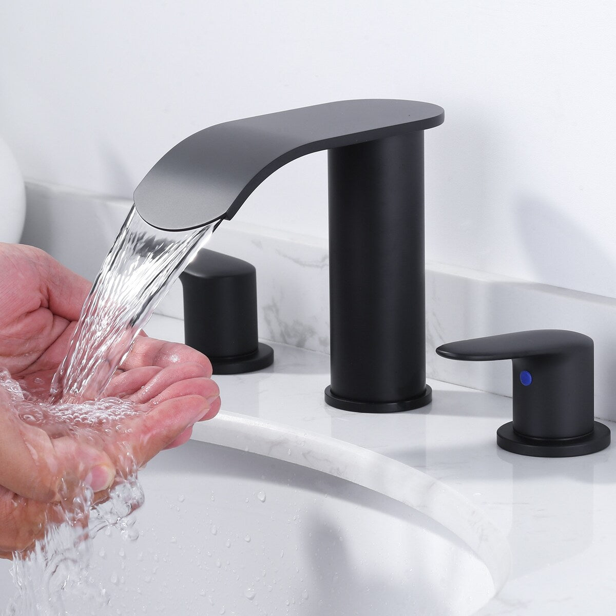 WOWOW 8 in.Double Handle Waterfall Bathroom Faucet with Pop-up Drain