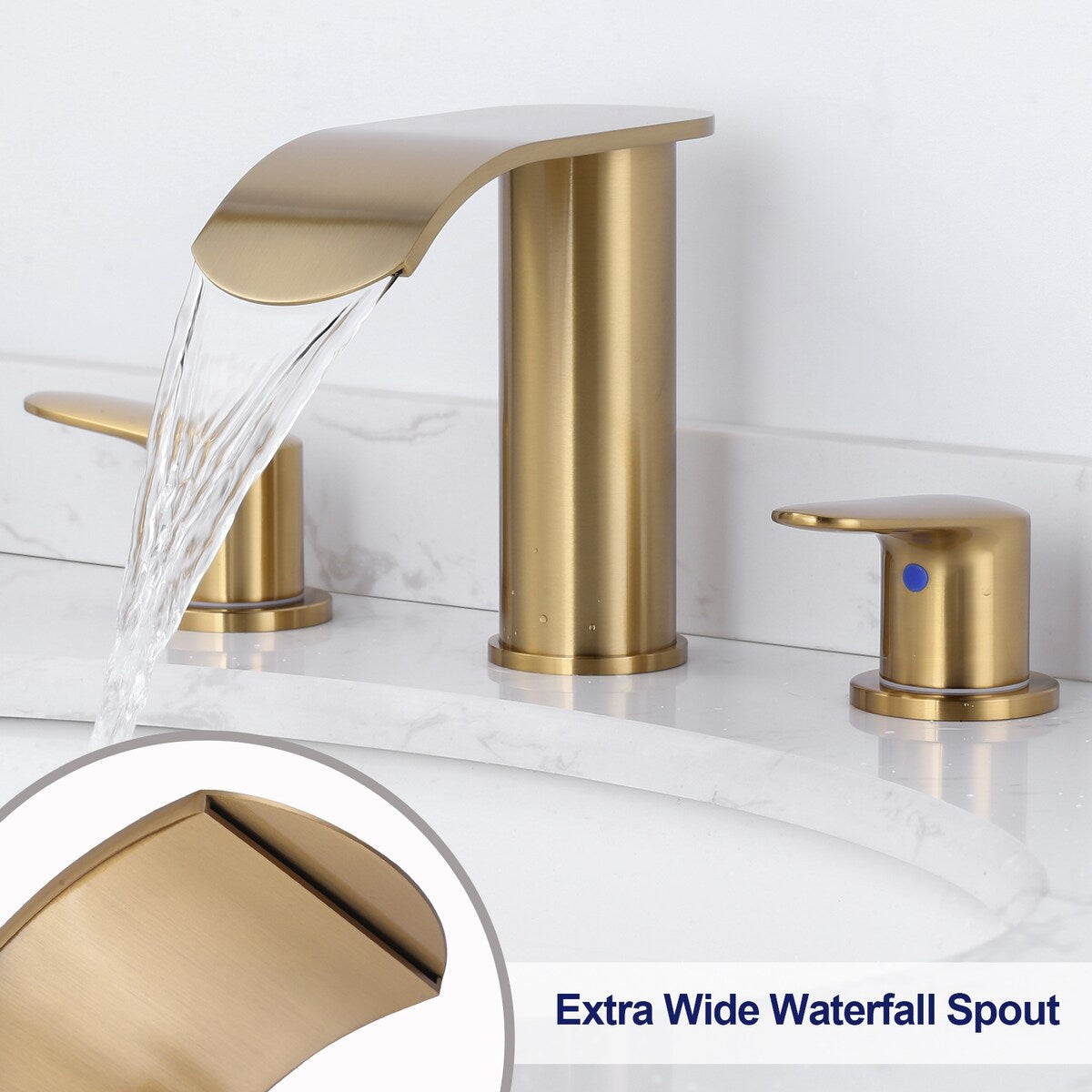 WOWOW 8 in.Double Handle Waterfall Bathroom Faucet with Pop-up Drain