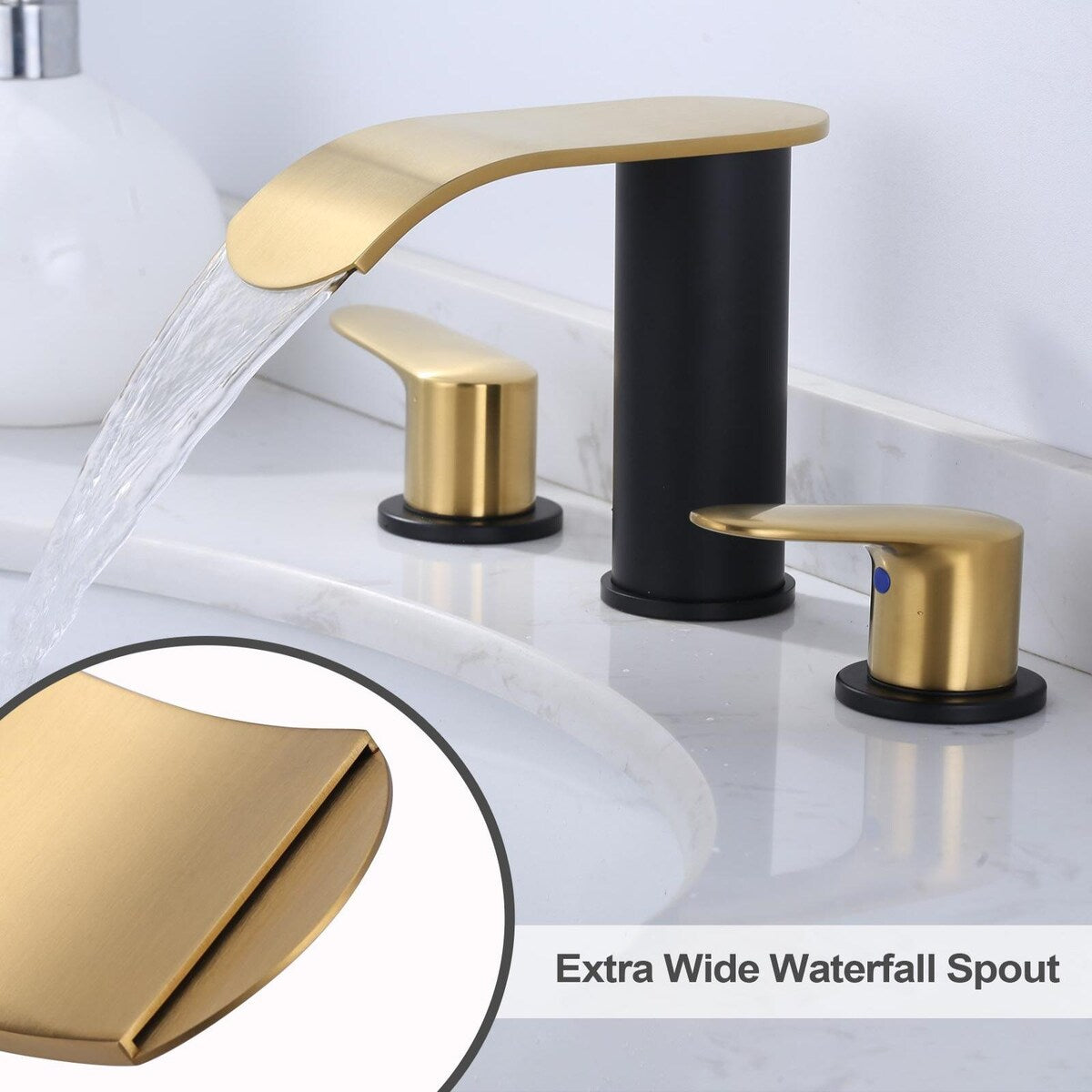 WOWOW 8 in.Double Handle Waterfall Bathroom Faucet with Pop-up Drain