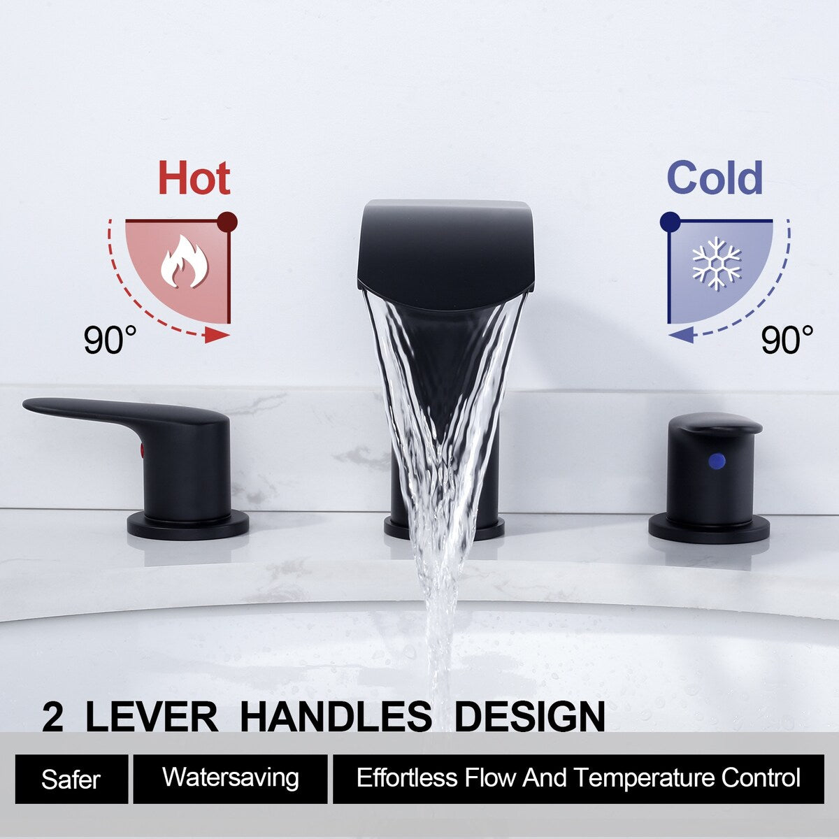 WOWOW 8 in.Double Handle Waterfall Bathroom Faucet with Pop-up Drain