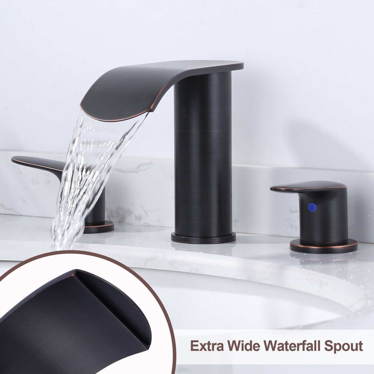 WOWOW 8 in.Double Handle Waterfall Bathroom Faucet with Pop-up Drain