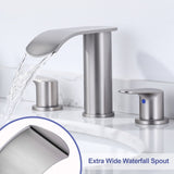 WOWOW 8 in.Double Handle Waterfall Bathroom Faucet with Pop-up Drain